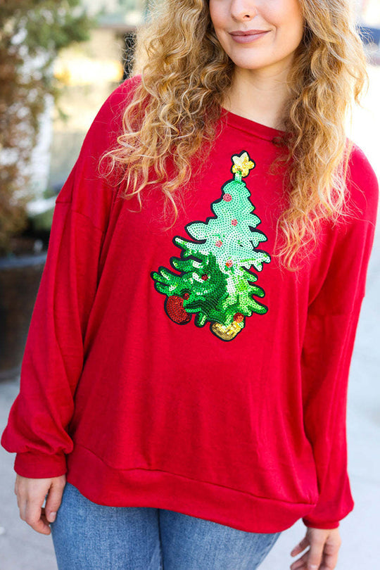 Weihnachtssweatshirt Feiertag Pailletten Relaxed - IdealeKleiden