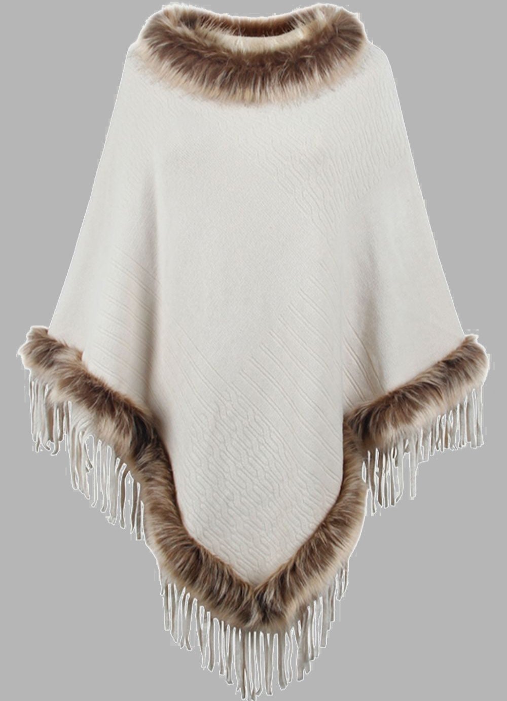 Elegant Women's Long Poncho Coat with Faux Fur