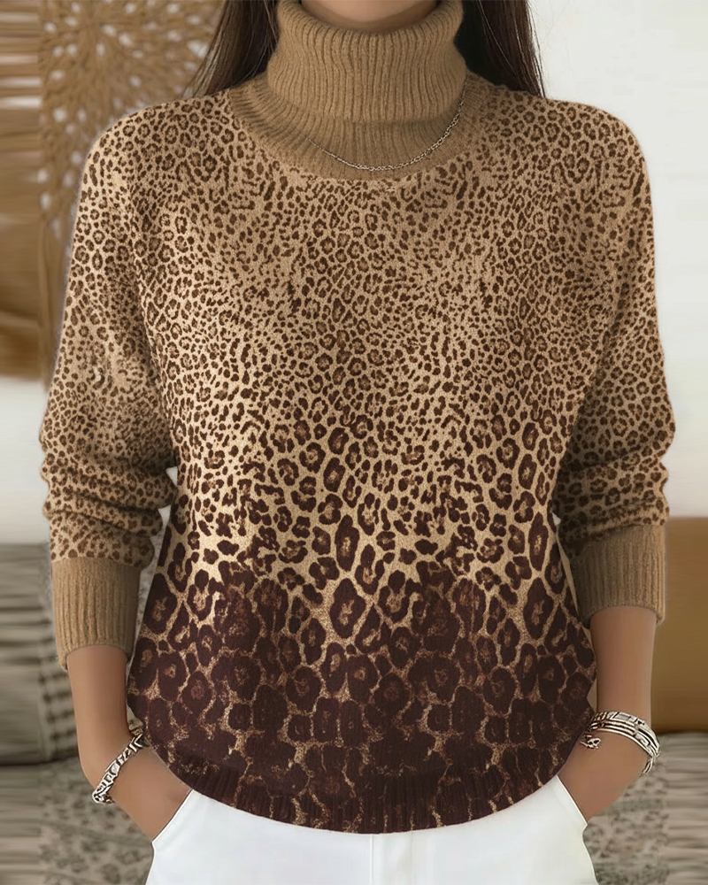 Elegantes Kleid Leopardenmuster Lässig Stehkragen