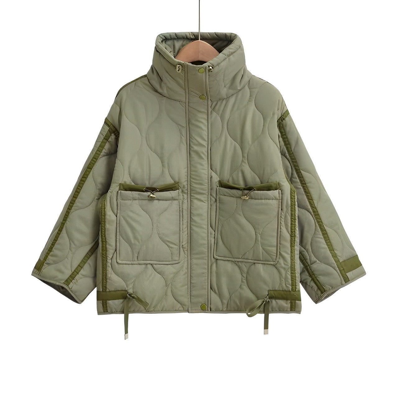 Fashionable Cotton Jacket for Women, Hip-Length with Stand-Up Collar