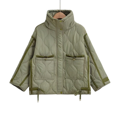Fashionable Cotton Jacket for Women, Hip-Length with Stand-Up Collar
