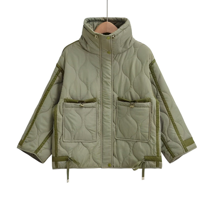 Fashionable Cotton Jacket for Women, Hip-Length with Stand-Up Collar