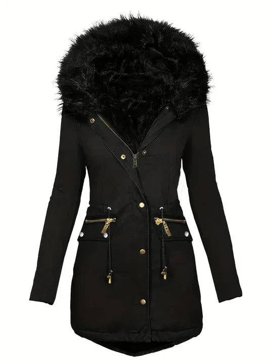 Women's Winter Parka Faux Fur Hood Drawstring