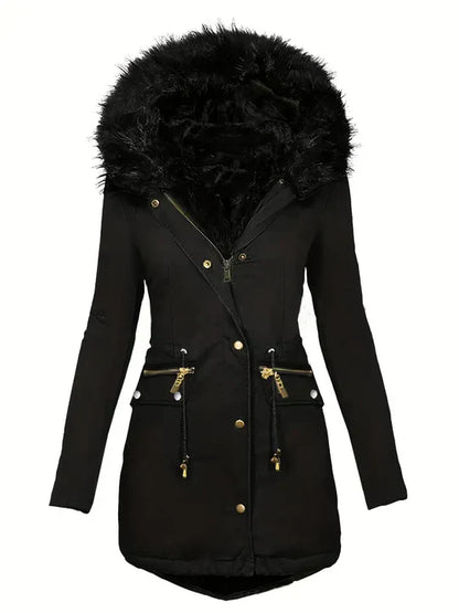 Women's Winter Parka Faux Fur Hood Drawstring
