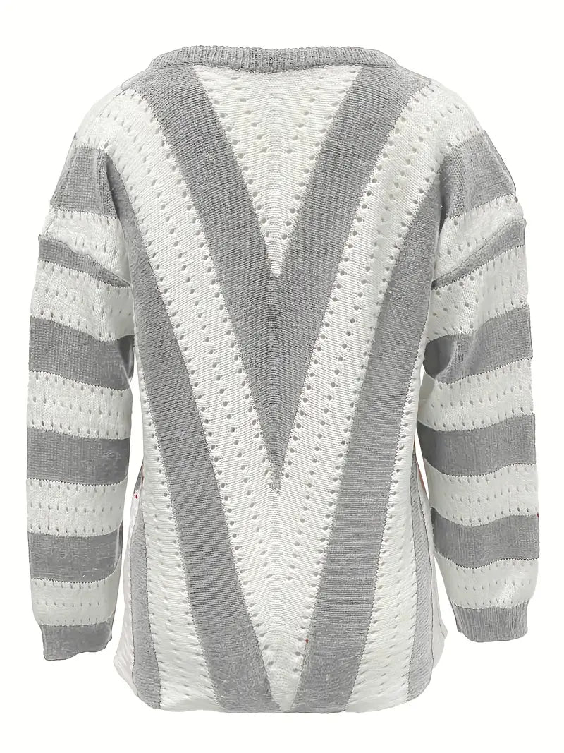 Stylish Striped V-Neck Pullover for Women