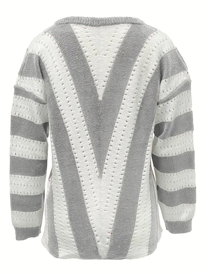 Stylish Striped V-Neck Pullover for Women