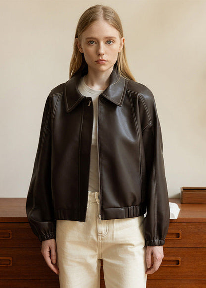 Fashionable Bomber Jacket Faux Leather Black