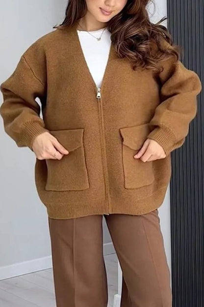 Versatile Women's V-Neck Jacket with Pockets