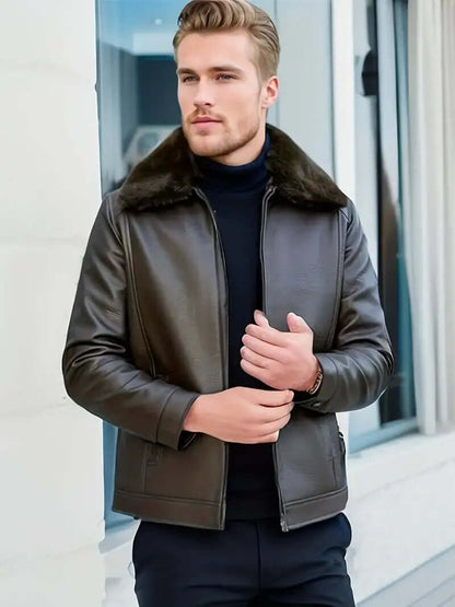 Herren Lederjacke Schwarz Winter - IdealeKleiden