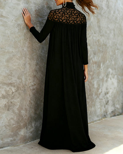 Stilvolles Kleid mit Stehkragen Mesh Patchwork Design - IdealeKleiden