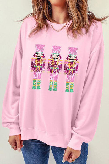 Christmas Sweatshirt Casual Glitter Crew Neck