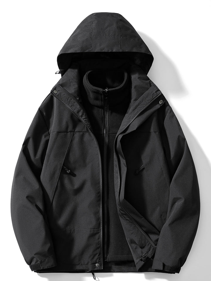 Waterproof Outdoor Jacket 3-in-1 Functional Windbreaker Detachable Hood