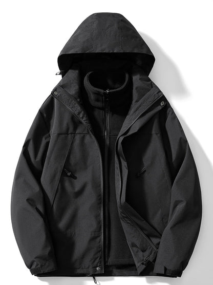 Waterproof Outdoor Jacket 3-in-1 Functional Windbreaker Detachable Hood