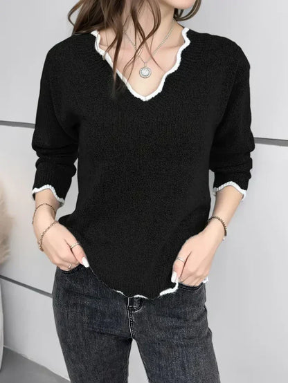 Casual knit sweater long-sleeved V-neck