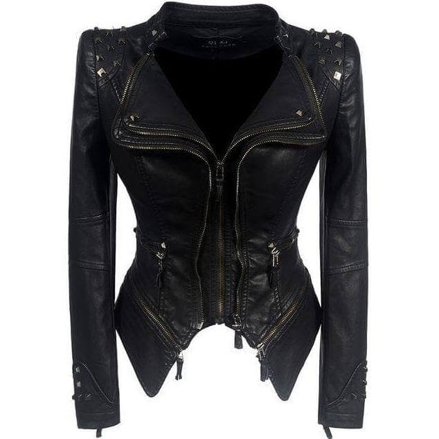 Women's Leather Jacket Studded Biker Style