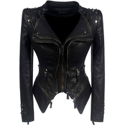 Women's Leather Jacket Studded Biker Style