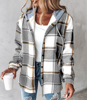 Stylish Women's Sweaters Plaid Hood Modern