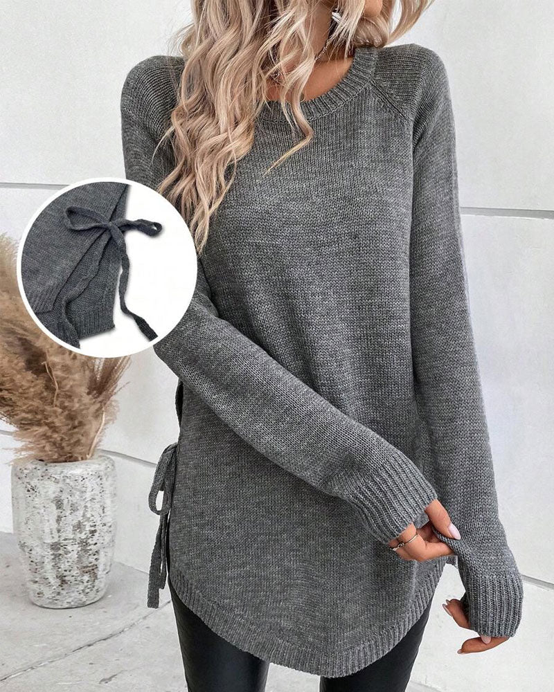 Fashionable Women's Clothing Raglan Sleeves Knot Detail