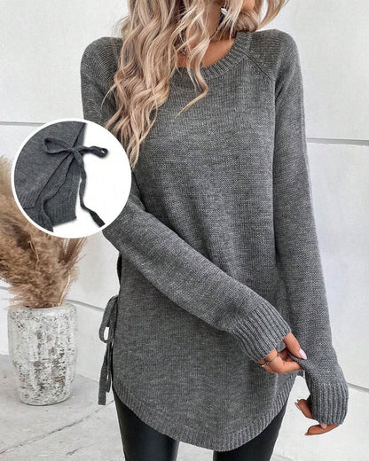 Fashionable Women's Clothing Raglan Sleeves Knot Detail