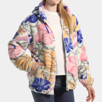 Women's Winter Jacket Floral Pattern Hood