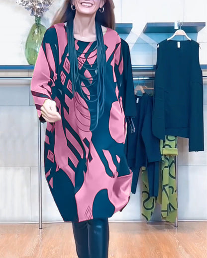 Women's Round Neck Dress with Print