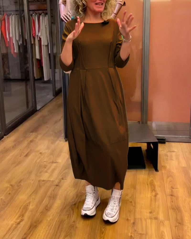 Elegant Dress Round Neck 2/3 Sleeves