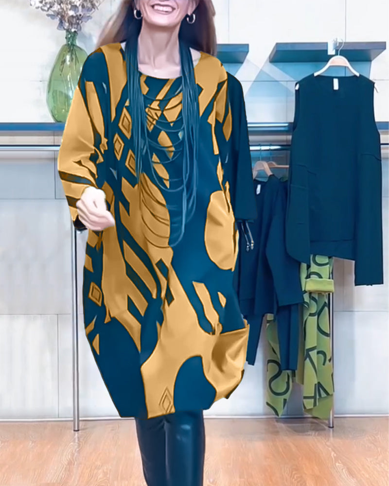 Women's Round Neck Dress with Print