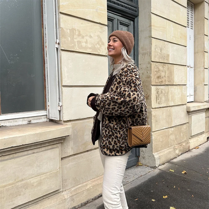 Leopardenjacke Damen Trendy Knopfverschluss - IdealeKleiden