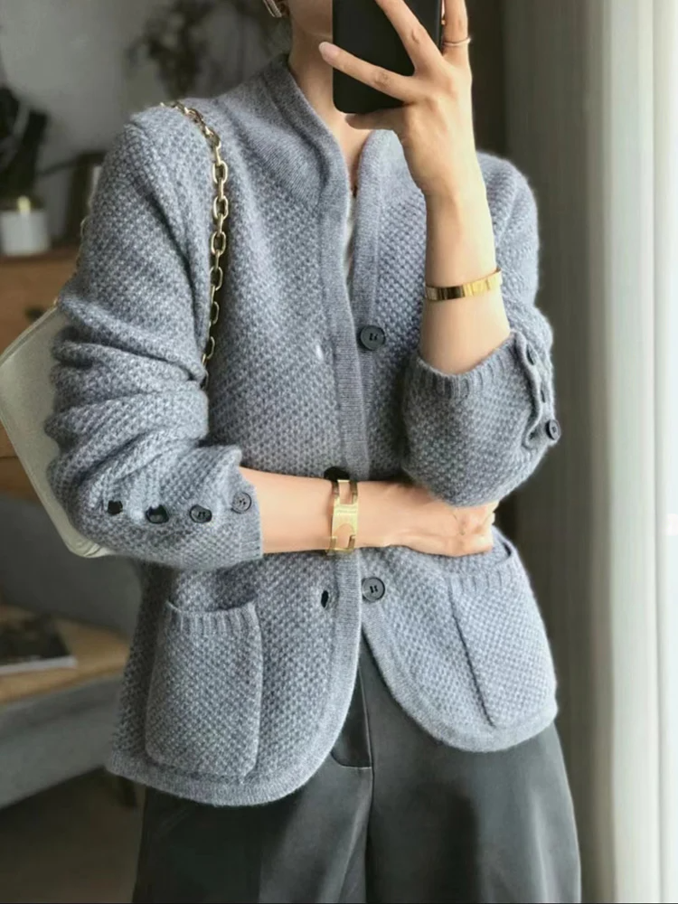 Elegant Women's Dress | High-Neck Knitted Cardigan Fashionable