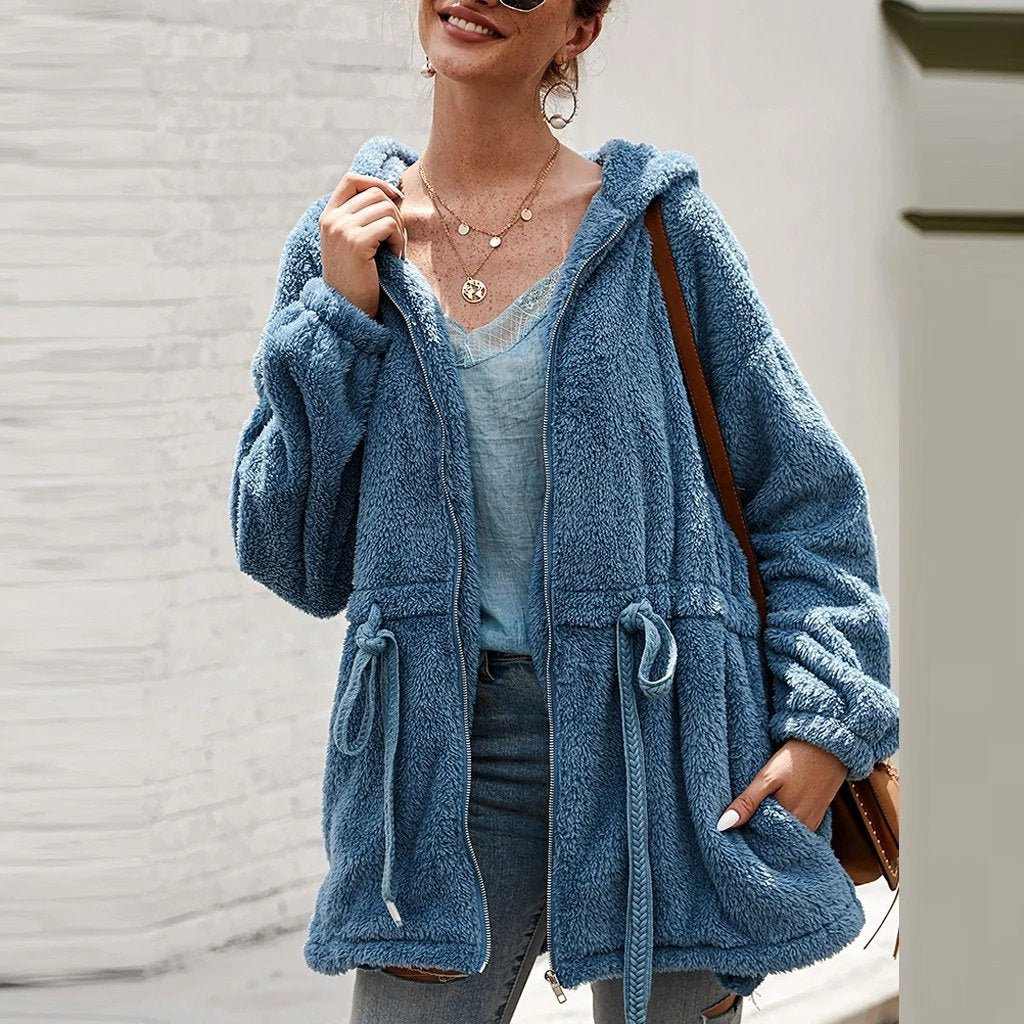 Soft Teddy Oversized Jacket with Hood and Pockets