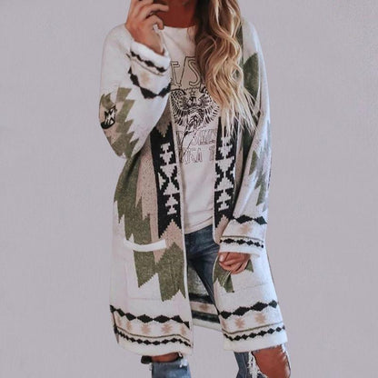 Long Knit Cardigan Generous Geometric Comfortable