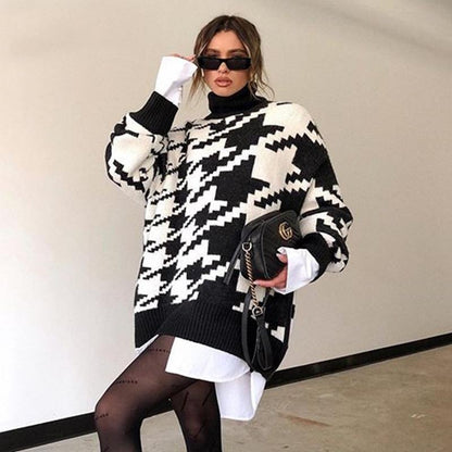 Cozy Knit Sweaters Oversized Zigzag Pattern