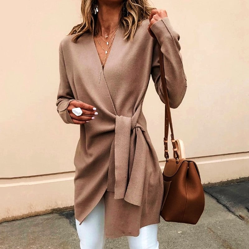 Classic cardigan with wrap detail and waist tie