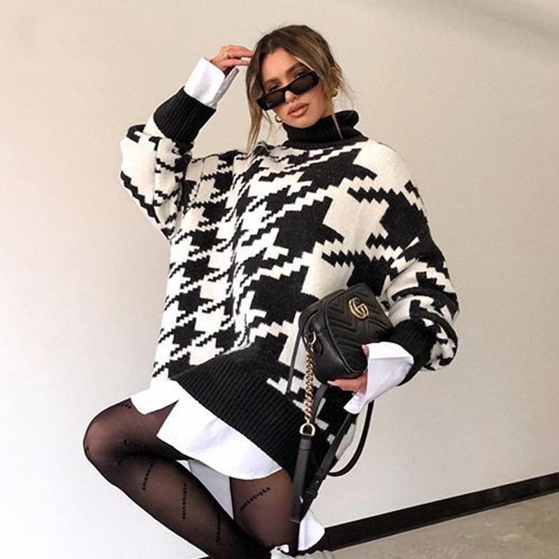 Kuschelige Strickpullover Übergröße Zickzack Muster - IdealeKleiden