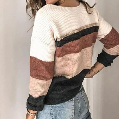 Damen Strickpullover V-Ausschnitt Bequem Langarm - IdealeKleiden