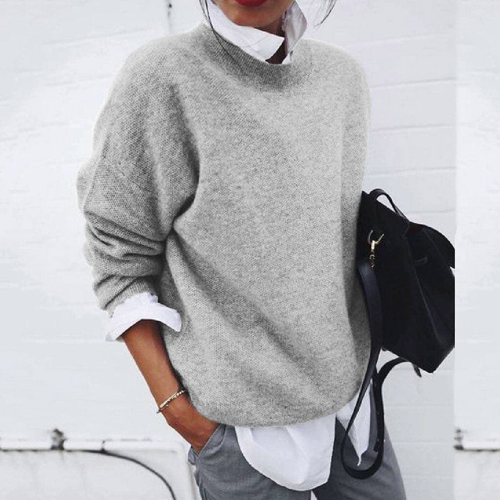 Classic Knitted Sweaters for Women Loose Fit Soft Round Neck