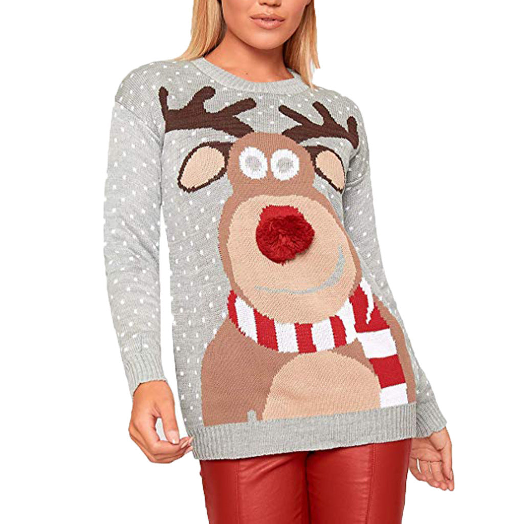 Damen Weihnachtspullover Rentier Motiv Strickoptik