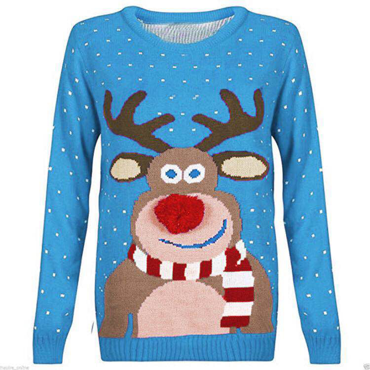 Damen Weihnachtspullover Rentier Motiv Strickoptik