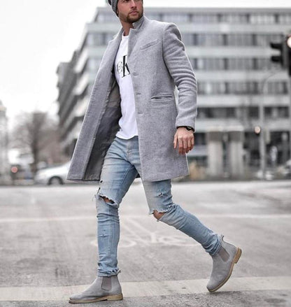 Men's Long Coat Elegant Black Modern