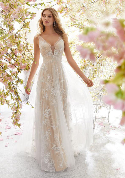 Women's Evening Dress Elegant Tulle with Floral Pattern Sheer