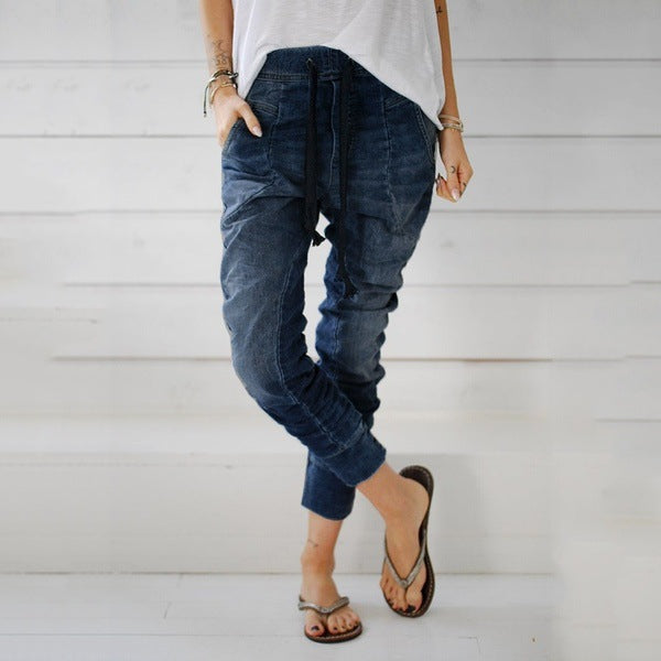 Women's Cargo Pants Comfortable Denim Elastic Waist