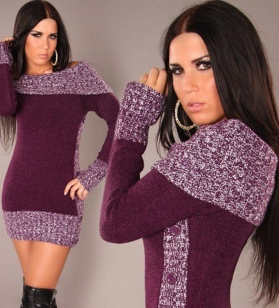 Women's Knitted Dress Elegant Off-Shoulder Chic