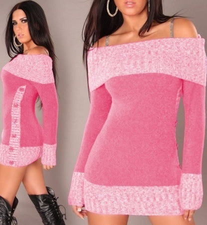 Women's Knitted Dress Elegant Off-Shoulder Chic