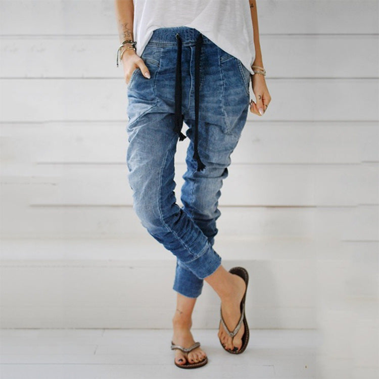 Women's Cargo Pants Comfortable Denim Elastic Waist