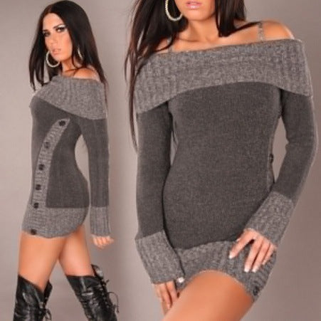 Women's Knitted Dress Elegant Off-Shoulder Chic
