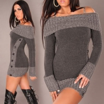 Women's Knitted Dress Elegant Off-Shoulder Chic