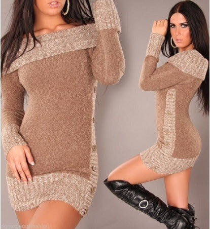 Women's Knitted Dress Elegant Off-Shoulder Chic