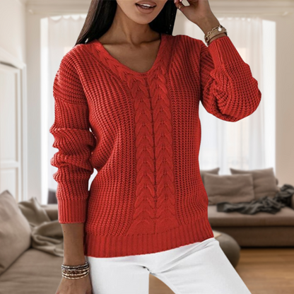 Stylish V-neck Knitted Jumper for Women