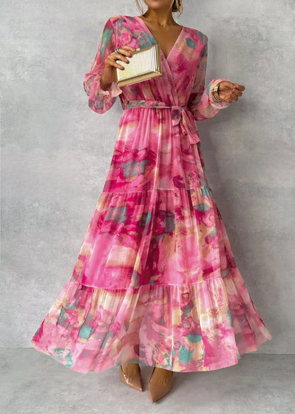 Elegantes Damenkleid Wickel Design Maxilänge - IdealeKleiden