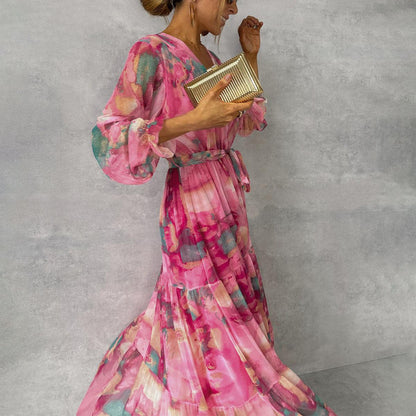 Women's Maxi Dress Floral Elegant Pleated